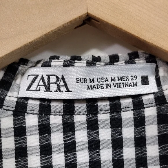 Zara Gingham Tiered Babydoll Dress Women's M Black White Boho Retro 90s Y2K - Picture 8 of 8